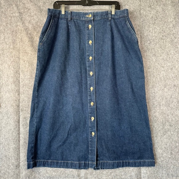 Vtg Cabin Creek Denim Jean Skirt Size 18 Button Front Pockets Midi Country - Picture 1 of 9